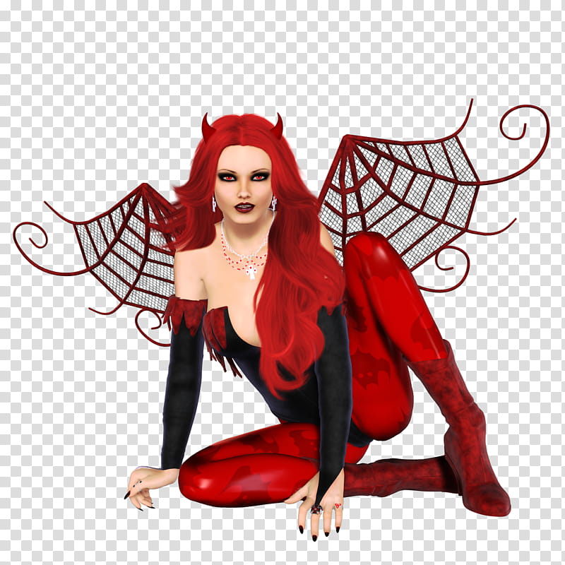woman wearing red and white devil costume transparent background PNG clipart