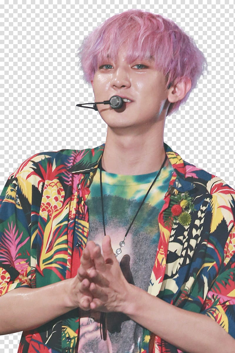 ChanYeol EXO , man with pink hair transparent background PNG clipart