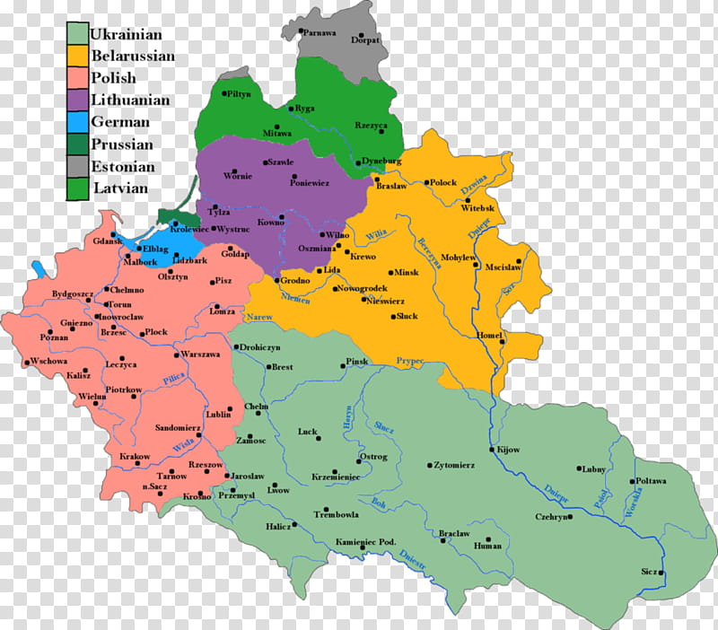Polish-Lithuanian republic linguistic map,late XVI transparent background PNG clipart