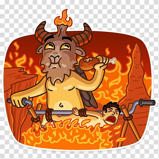 Facebook Sticker, Telegram, Baphomet, Cartoon, Messaging Apps, Instant Messaging, Orange Cartoon, Demon transparent background PNG clipart