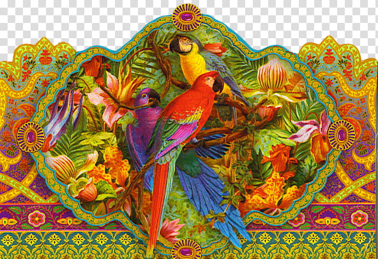 Jinifur Vintage parrots, multicolored painting of parrots transparent background PNG clipart
