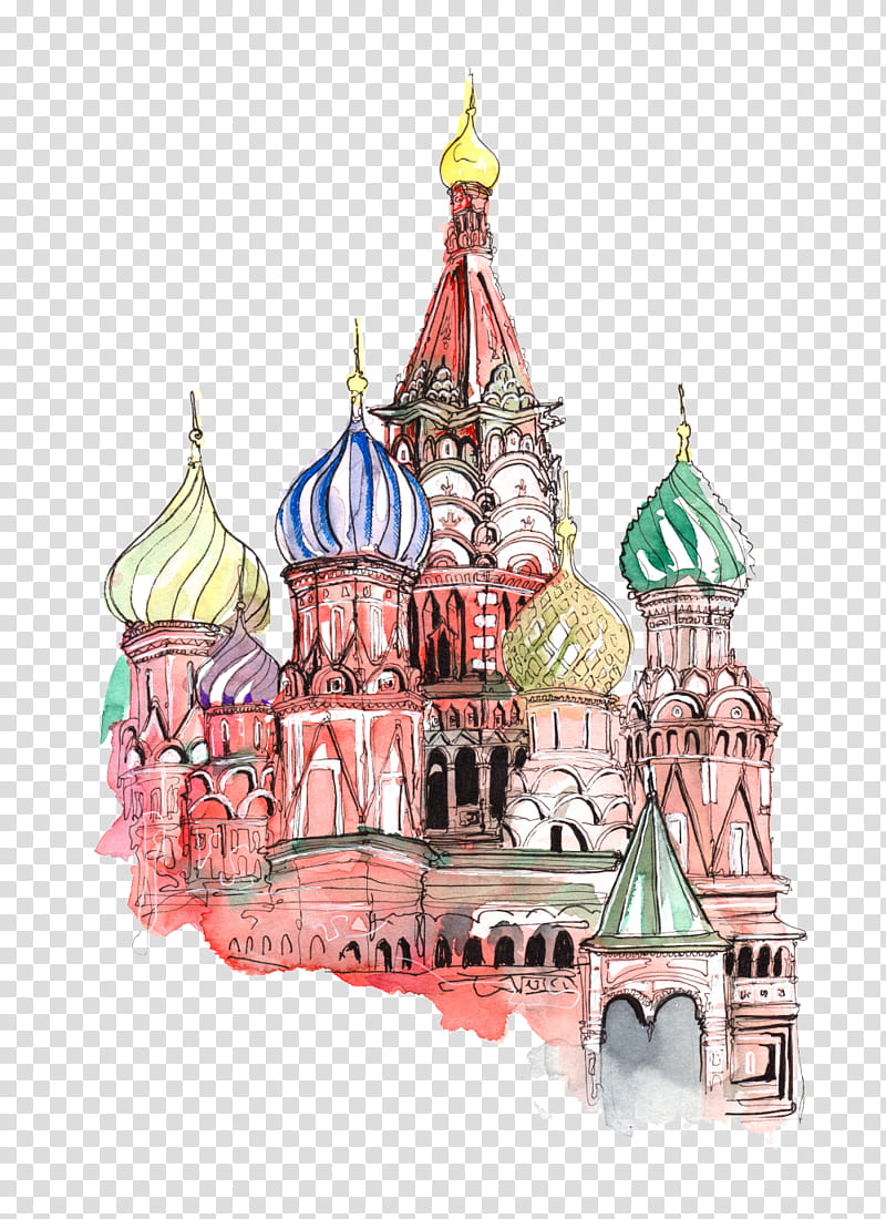 Church, Red Square, St Basils Cathedral, Grand Kremlin Palace, Painting, Drawing, Watercolor Painting, Moscow Kremlin transparent background PNG clipart