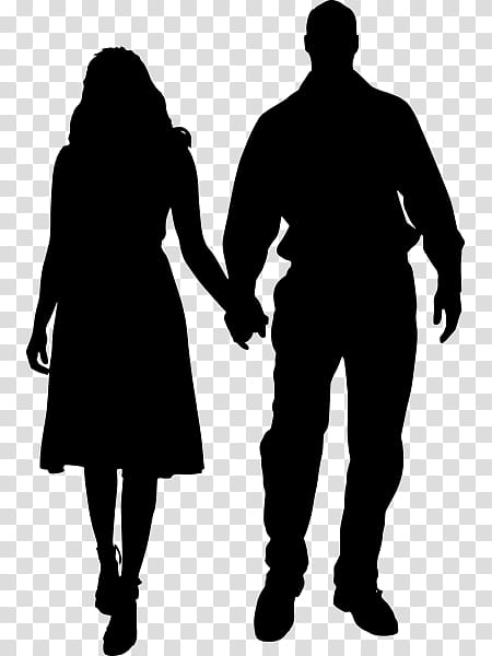 Holding hands, Silhouette, Standing, Gesture, Walking, Blackandwhite, Love transparent background PNG clipart