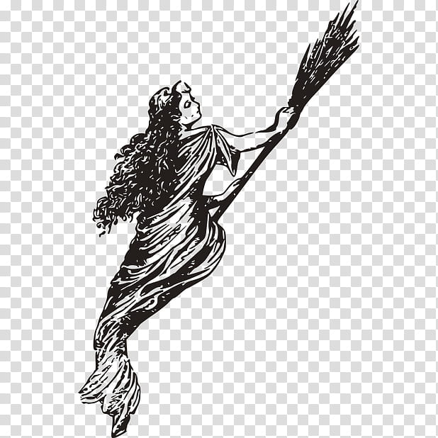 Witch, Broom, Witchcraft, Drawing, Witchs Broom, Black And White
, Tree, Arm transparent background PNG clipart