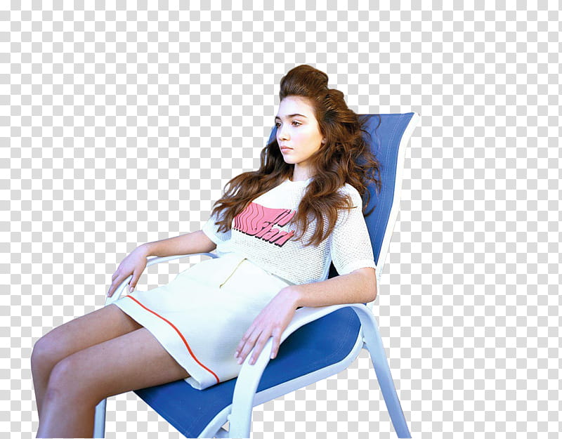 Rowan Blanchard, woman sitting on white and blue armchair \ transparent background PNG clipart