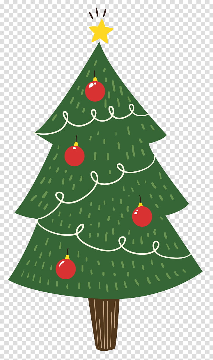 Christmas Graphics, green, white, red, and yellow Christmas tree with star on top illustration transparent background PNG clipart