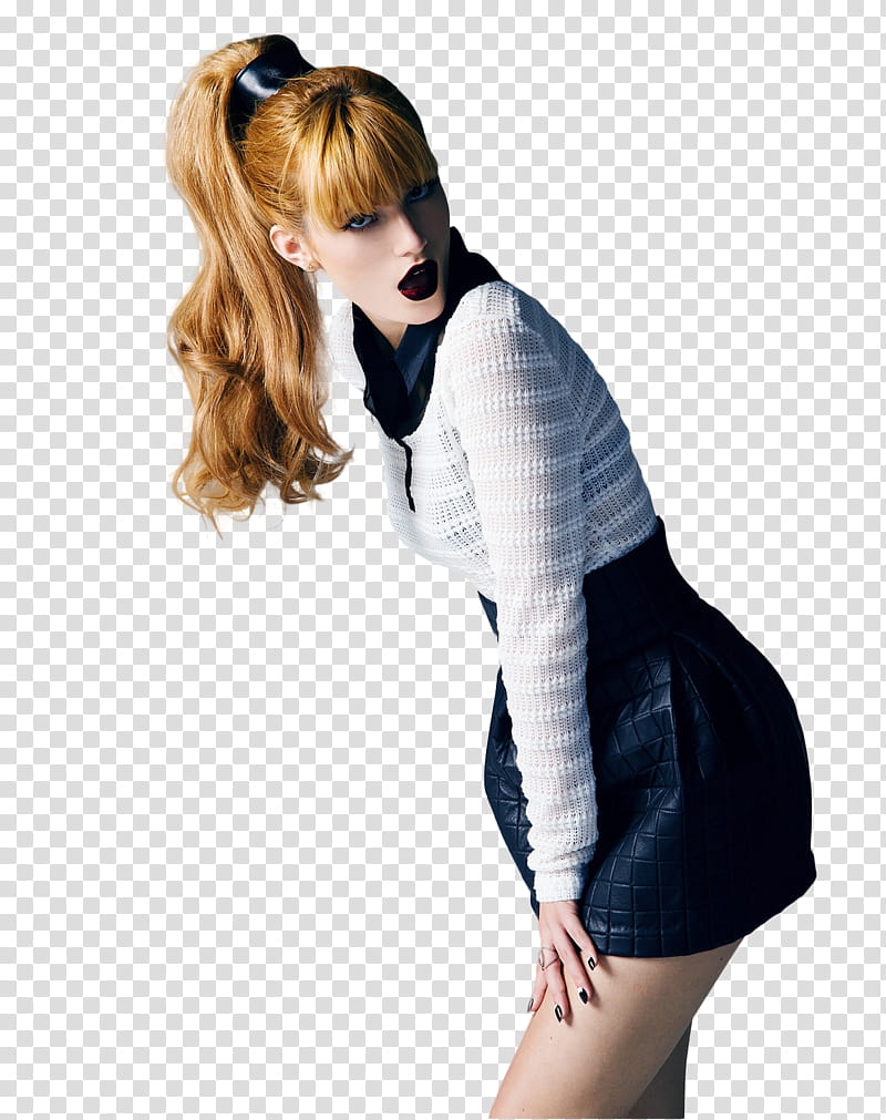 Bella Thorne, opened-mouth woman with hands on knee transparent background PNG clipart