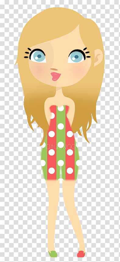 blonde-haired woman in green and red polka-dot dress cartoon character transparent background PNG clipart