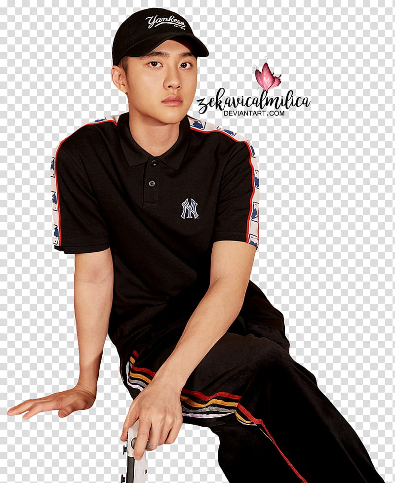 EXO D O MLB, men's black polo shirt and baseball cap transparent background PNG clipart