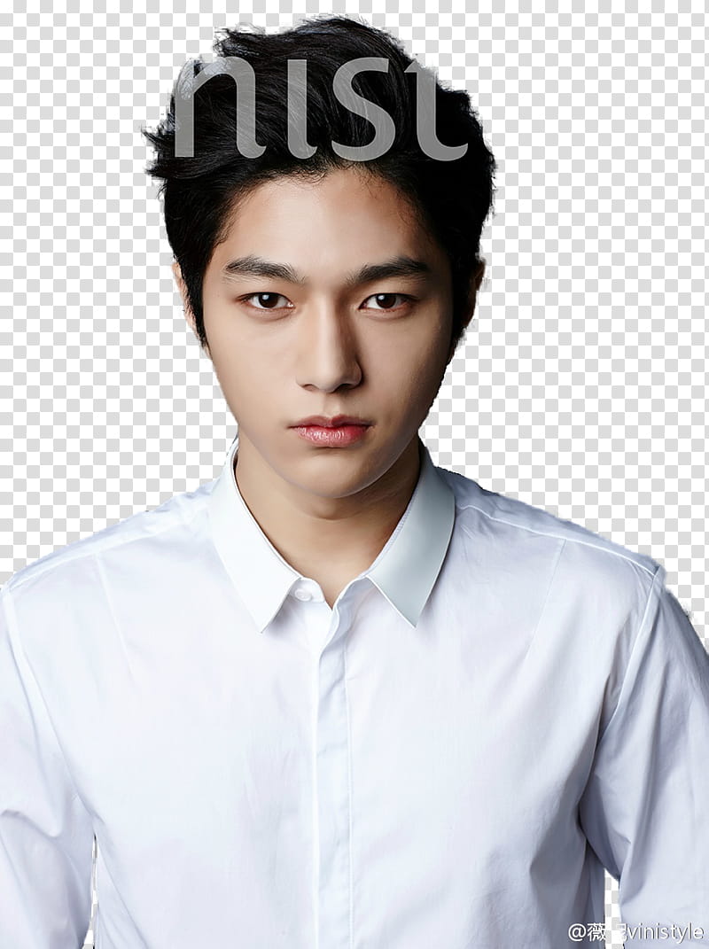 Myungsoo, male Kpop group member wearing white polo shirt transparent background PNG clipart