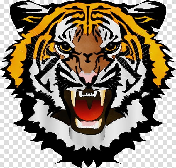 bengal tiger tiger roar wildlife head, Watercolor, Paint, Wet Ink, Logo, Big Cats transparent background PNG clipart