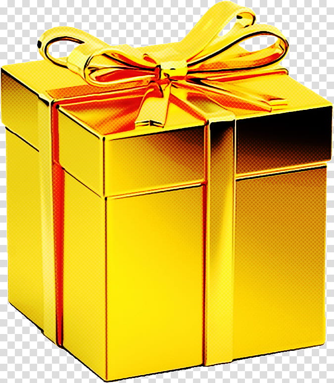 present yellow box shipping box gift wrapping, Material Property, Ribbon transparent background PNG clipart