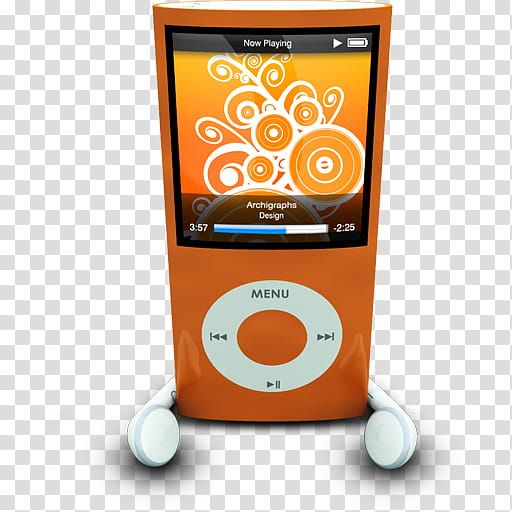 Archigraphs Nanos Icons, iPodPhonesOrange_Archigraphs_x, th generation orange iPod Nano transparent background PNG clipart