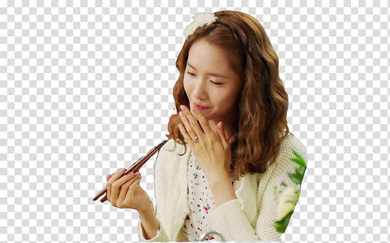 Renders Yoona Love Rain suibluesheep da, woman wearing brown cardigan eating using chopstick transparent background PNG clipart