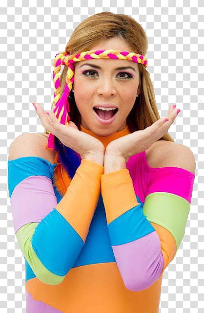 Sheyla Rojas , woman wearing multicolored stripe topos transparent background PNG clipart