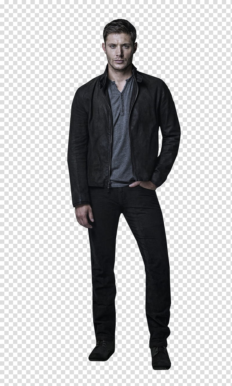 Supernatural Cast , man in black jacket and pants standing transparent background PNG clipart