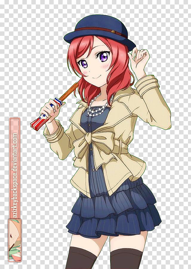 # Nishikino Maki (Love Live! Card) SR, Render, red-haired female anime character transparent background PNG clipart