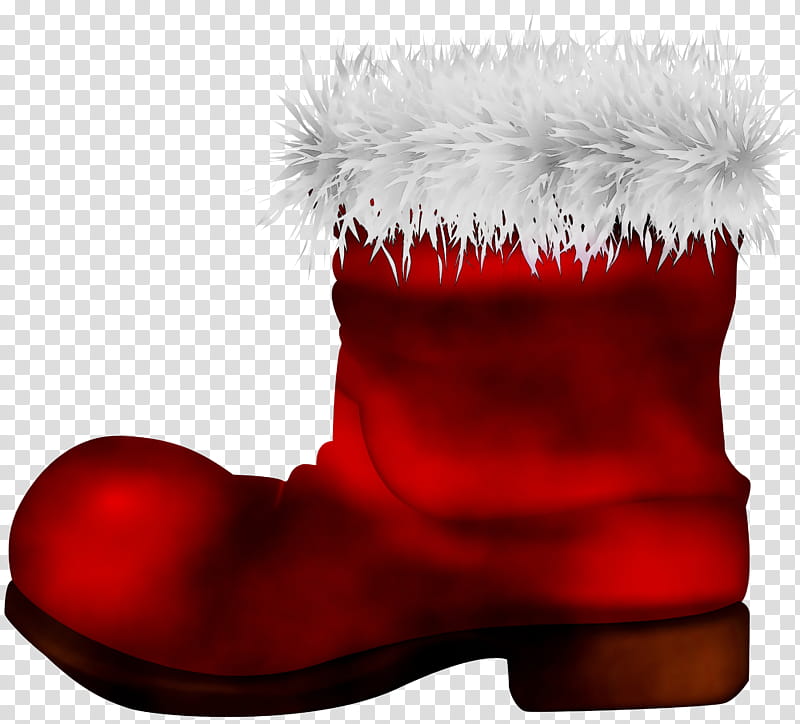 Red Christmas Ornament, Santa Claus, Christmas Day, Shoe, Boot, Footwear, Christmas ings, Fur transparent background PNG clipart