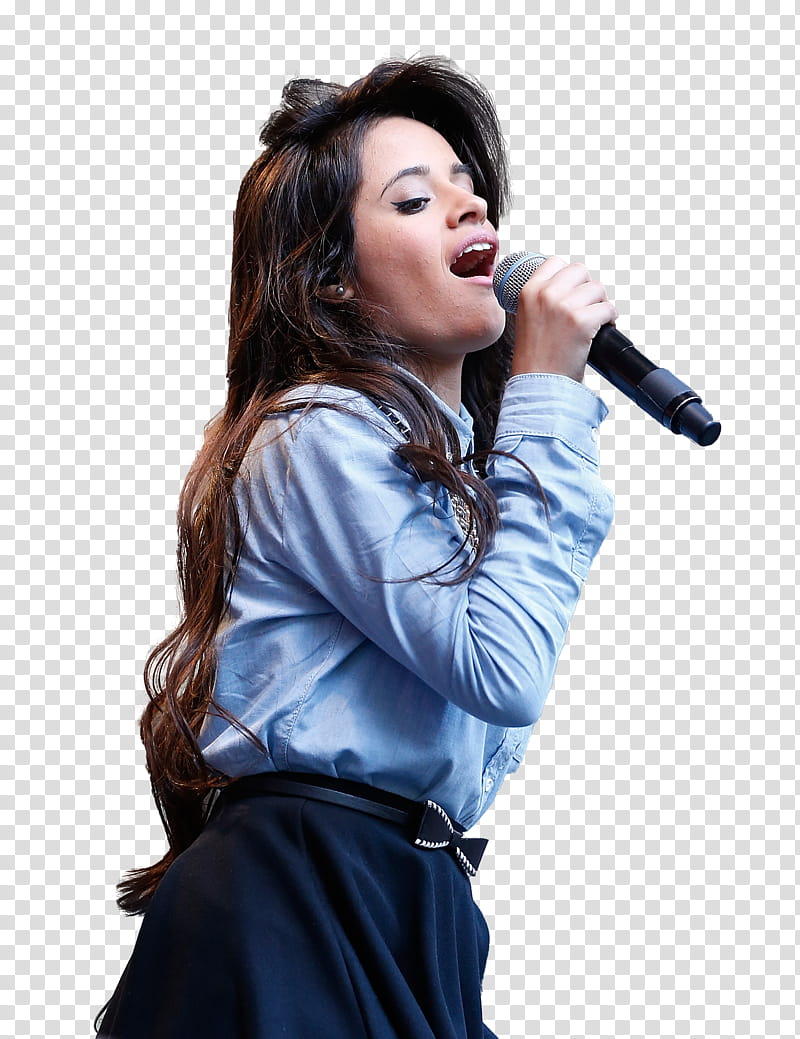 Camila Cabello, standing woman holding cordless microphone transparent background PNG clipart