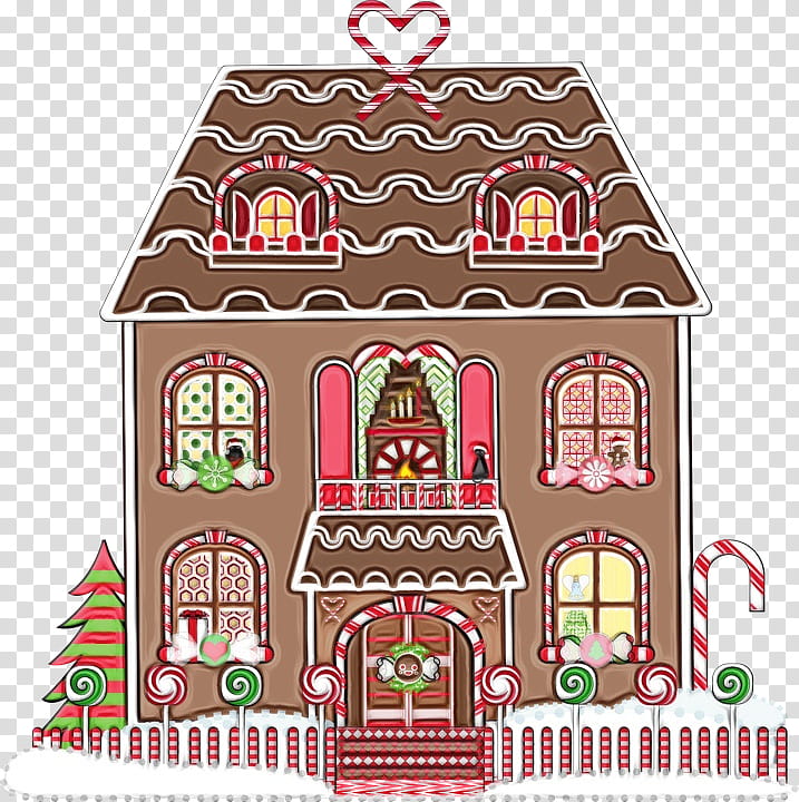 Christmas decoration, Watercolor, Paint, Wet Ink, Gingerbread House, Pink, Architecture, Home, Interior Design transparent background PNG clipart