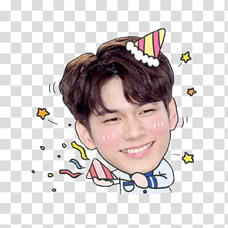 WannaOne Emoji P, man wearing white shirt with party hat transparent background PNG clipart