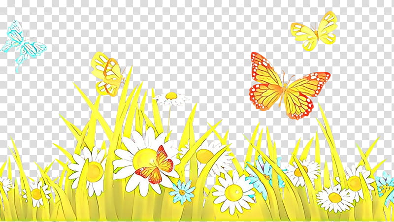 butterfly yellow moths and butterflies pollinator, Cartoon, Meadow, Insect, Wildflower, Plant transparent background PNG clipart