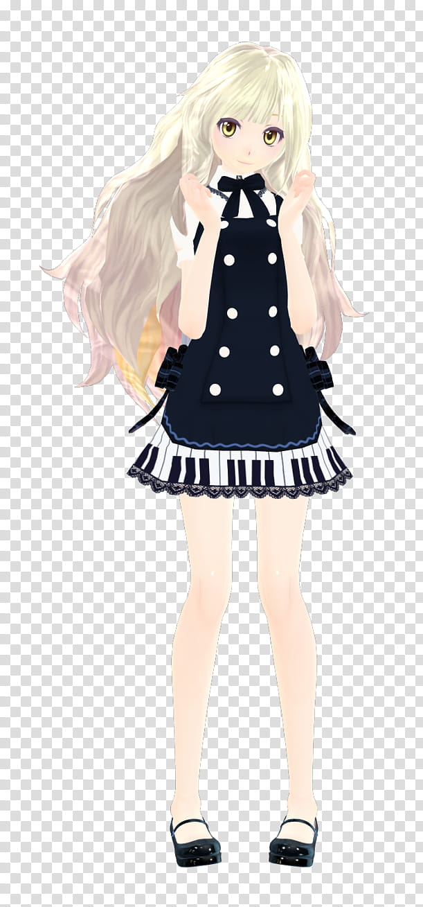 Mayu!, cartoon girl blonde hair wears black piano dress transparent background PNG clipart