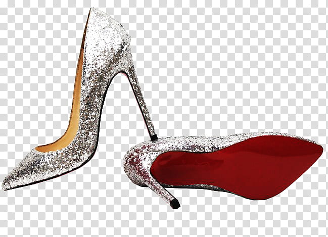 All that glitters , pair of silver Christian Louboutin stiletto pumps illulstration transparent background PNG clipart