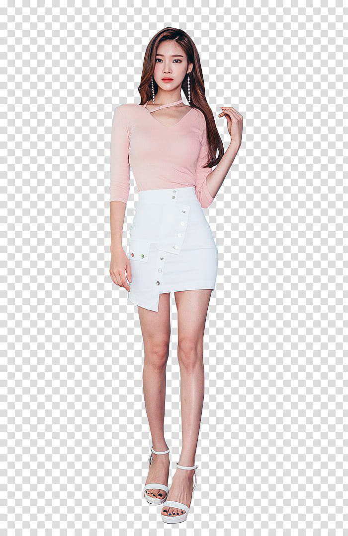 pink top and white skirt