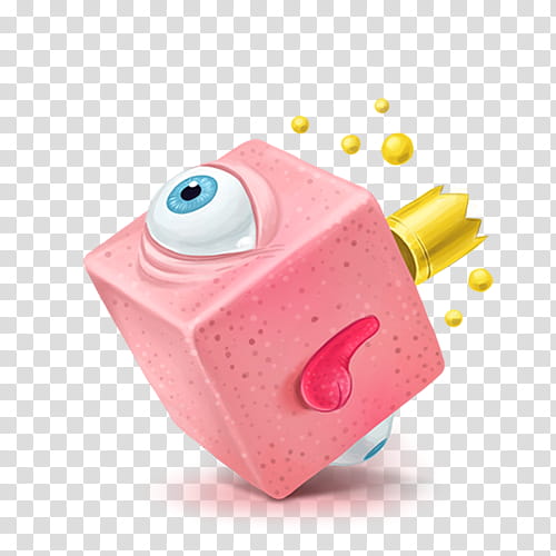 Cute Cubes, pink, and yellow cube with eyes and crown illustration transparent background PNG clipart