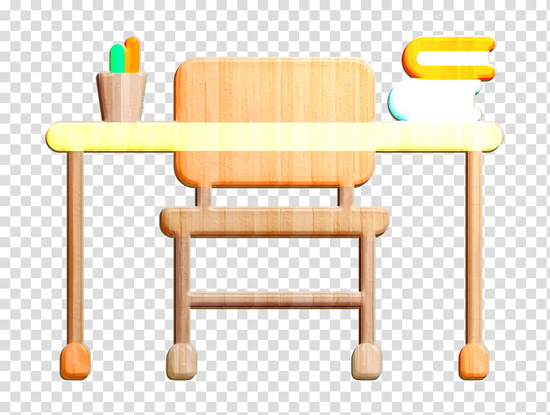 Education elements icon Desk icon, Furniture, Chair, Table, Wood transparent background PNG clipart