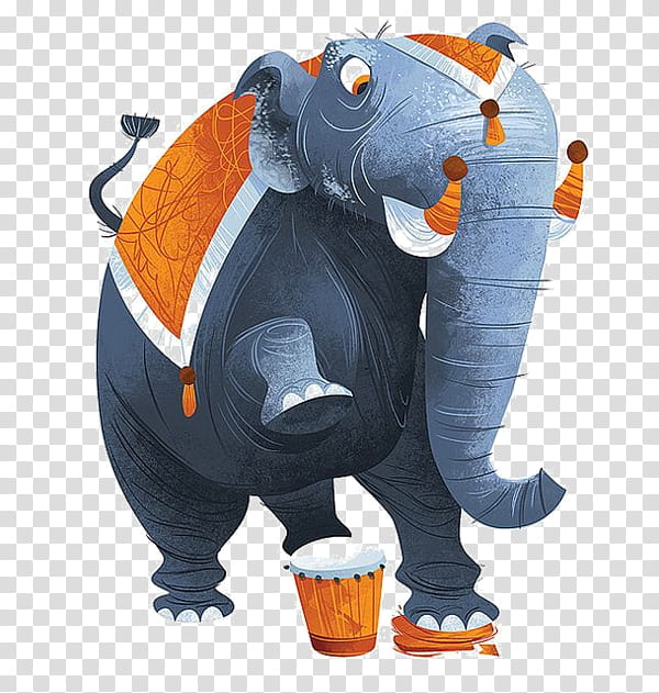 Indian Elephant, Drawing, Cartoon, Painting, Circus, Animal, Orange, Snout transparent background PNG clipart