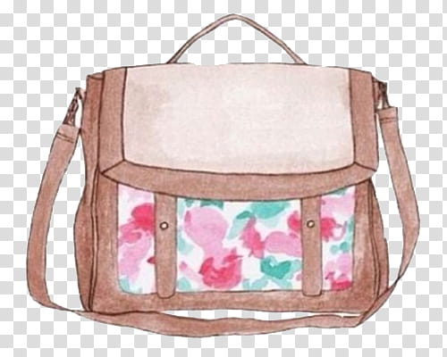 overlays, brown, pink, and teal floral crossbody bag transparent background PNG clipart