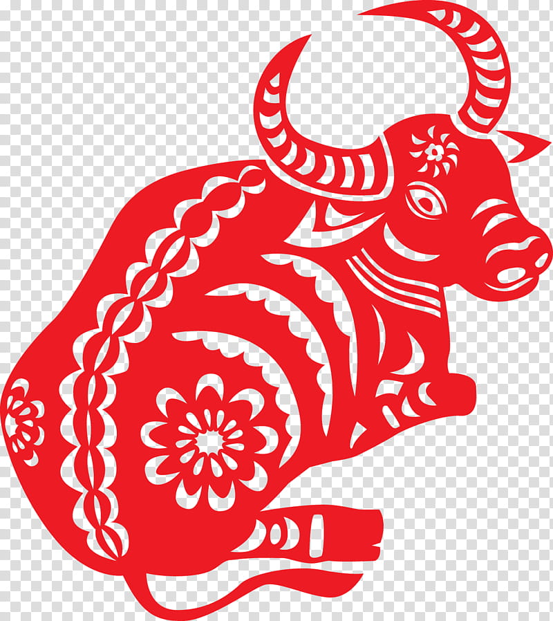 Chinese New Year Paper Cutting, Papercutting, Chinese Zodiac, Ox, Chinese Paper Cutting, Drawing, Red, White transparent background PNG clipart