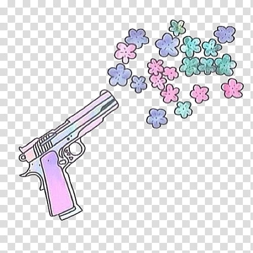 AESTHETIC GRUNGE, pink, purple, and green pistol and flowers art transparent background PNG clipart