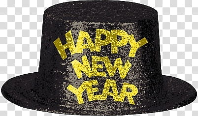 Happy New Year , black party hat with happy new year print transparent background PNG clipart