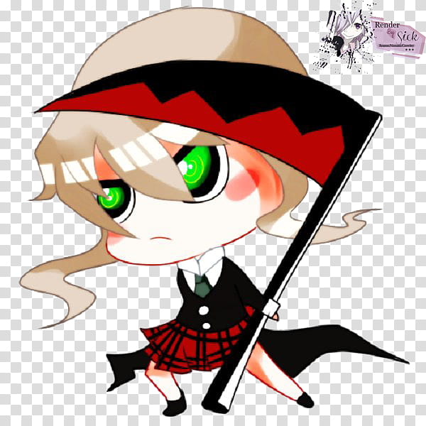 Renders Anime Chibi, woman wearing school uniform holding scythe transparent background PNG clipart