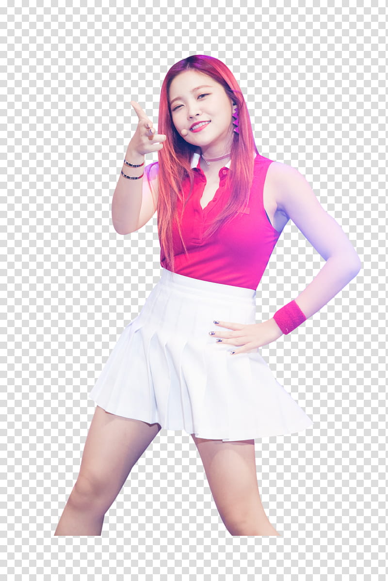 Yeri, smiling woman wearing pink and white dress doing pistol hand sign transparent background PNG clipart