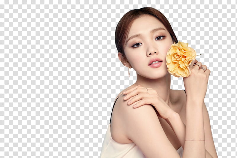 LEE SUNG KYUNG , woman wearing white shirt holding yellow flower transparent background PNG clipart