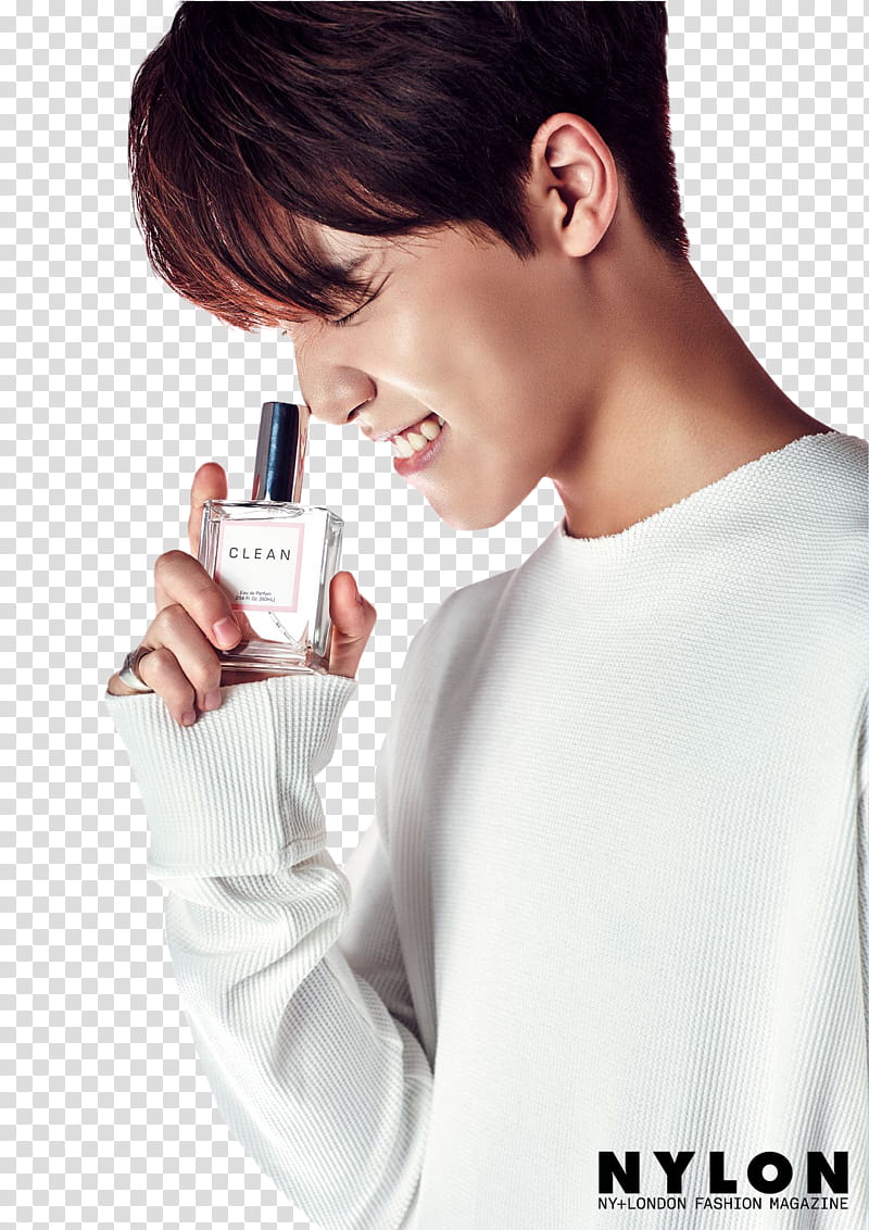 SEVENTEEN , man holding perfume bottle transparent background PNG clipart