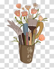 Little, pink flowers in brown vase illustration transparent background PNG clipart
