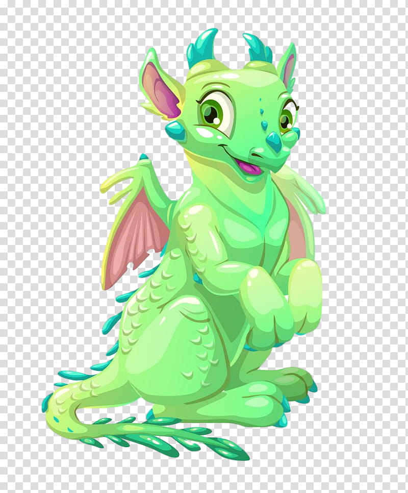 Dragon, Cartoon, Green, Animal Figure, Drawing, Tail transparent background PNG clipart