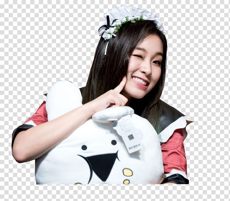Gahyeon , woman pressing her right cheek transparent background PNG clipart