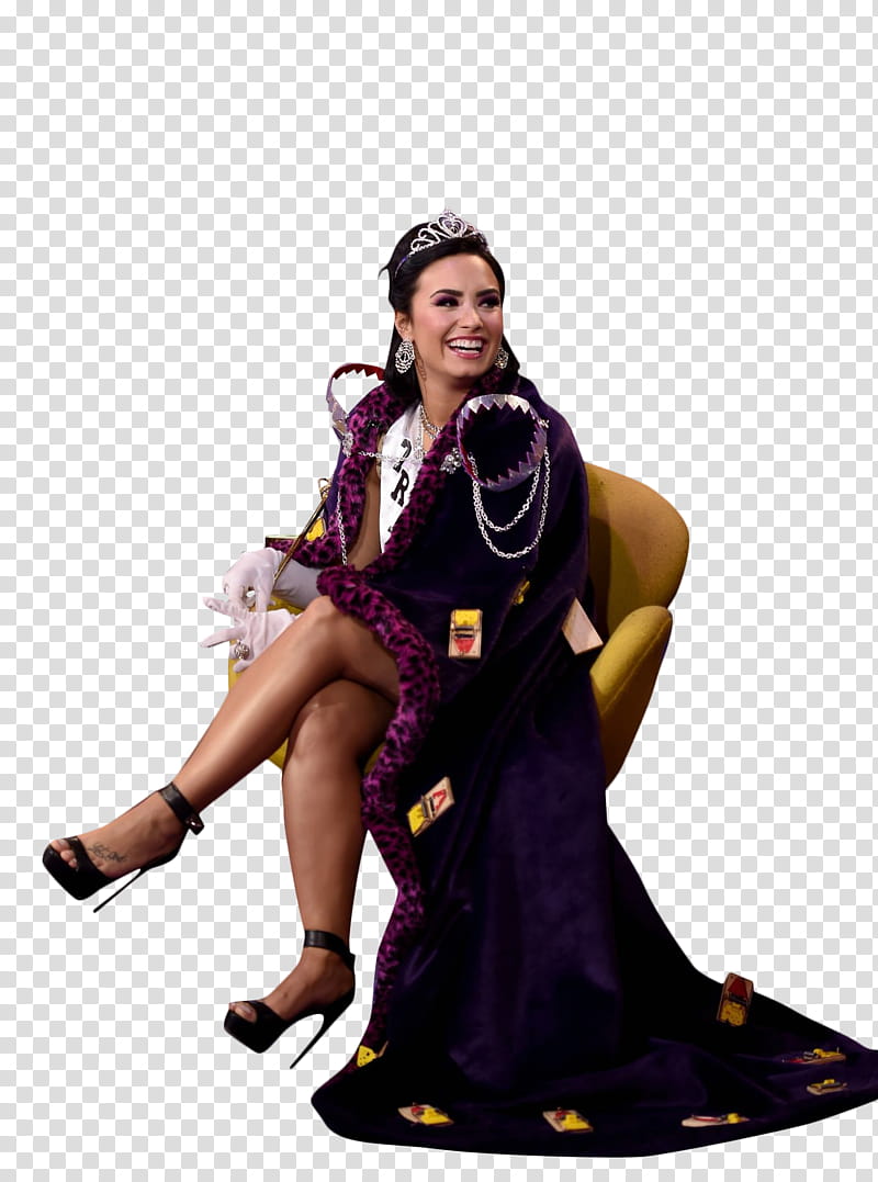 Demi Lovato , smiling Demi Lovato wearing red robe sitting on chair transparent background PNG clipart