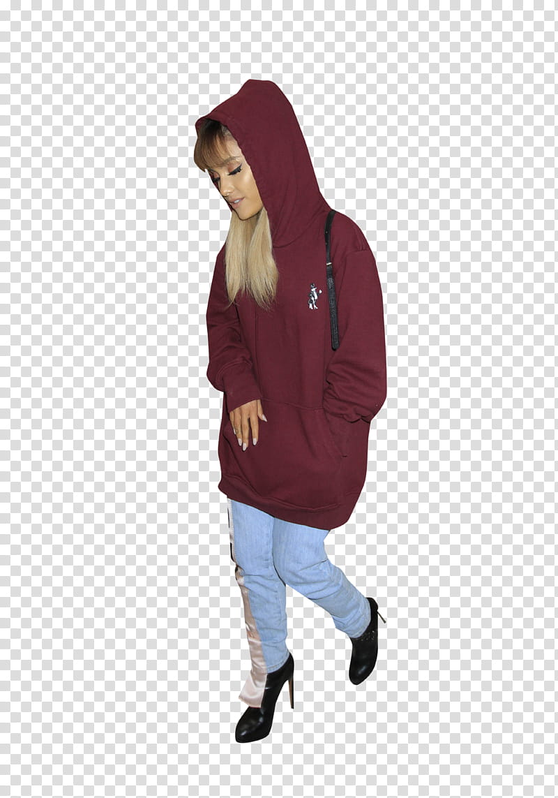 Ariana Grande, woman in red pullover hoodie transparent background PNG clipart