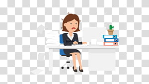 Business Woman, Girl,  Cartoon, Sitting, Line, Furniture, Job, Table transparent background PNG clipart thumbnail