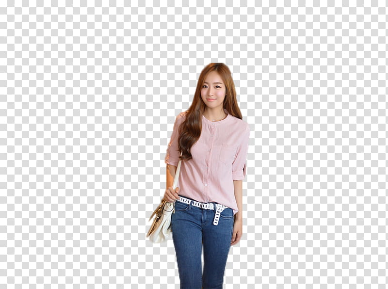 Ulzzang Girl, smiling woman holding white leather crossbody bag transparent background PNG clipart