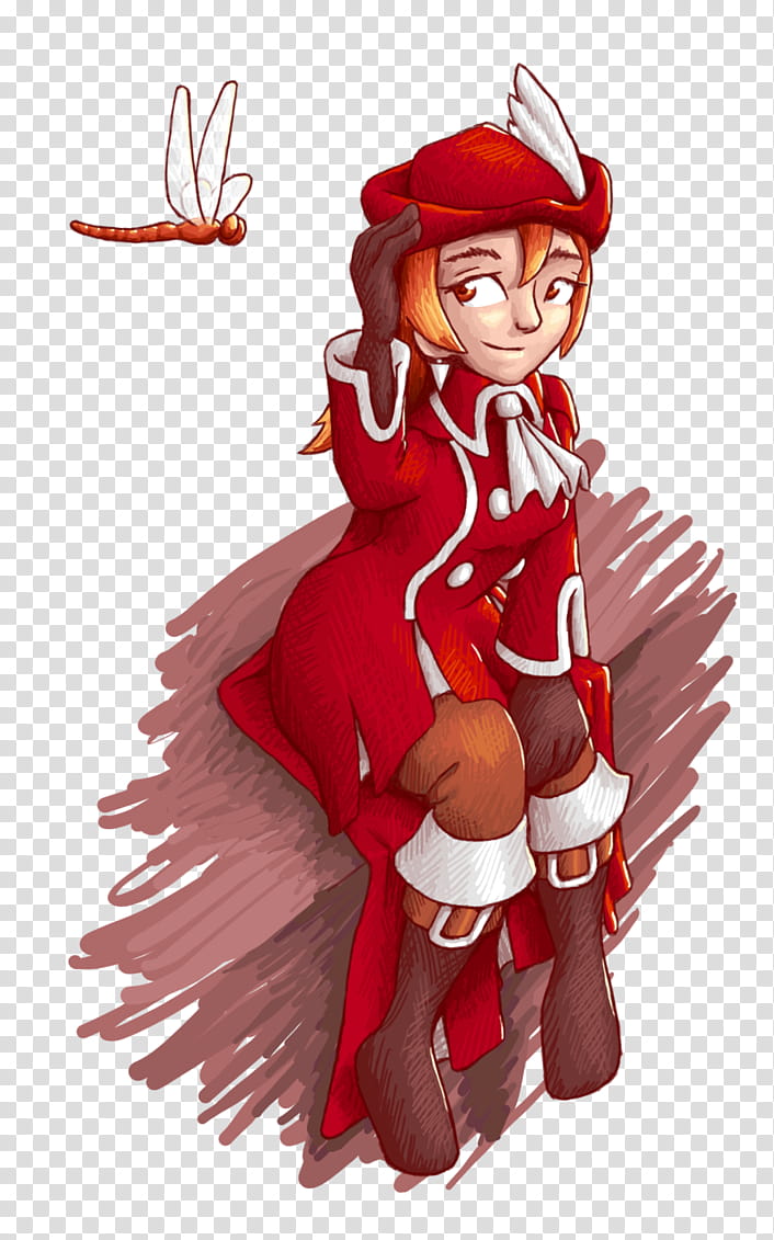 FFIII, Refia Red Mage, cartoon girl with hat and coat sits beside dragonfly transparent background PNG clipart
