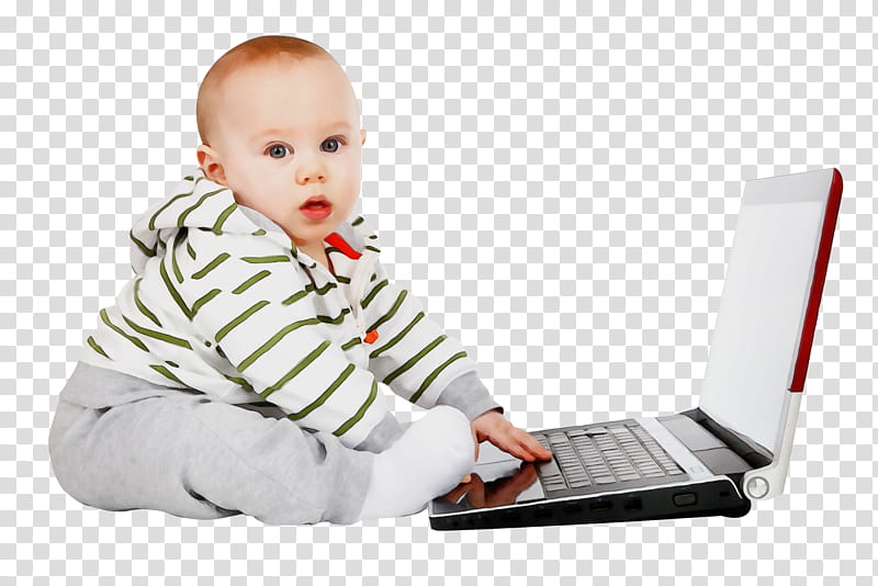 child laptop baby technology sitting, Watercolor, Paint, Wet Ink, Toddler, Learning, Computer transparent background PNG clipart