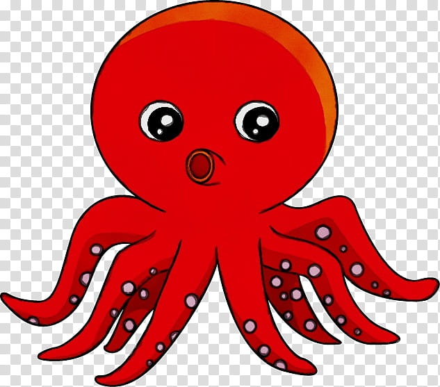 octopus giant pacific octopus red cartoon marine invertebrates, Watercolor, Paint, Wet Ink transparent background PNG clipart